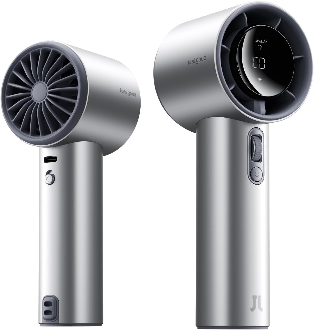 JISULIFE Ventilateur Portable à Main,Mini Ventilateur Turbo Réglable En Vitesse(de 1 à 100),Batterie De 5000mAh Avec Corps En Métal,Affichage Numérique,pour Femmes Hommes Voyage/Extérieur-Gris