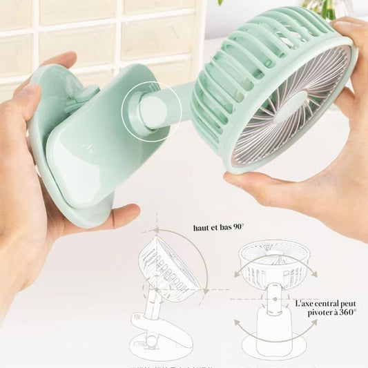 Clip Rechargeable Sur Petit Ventilateur Avec Lumière LED, Clip Portable Extérieur Sur Ventilateur, 3 Modes.