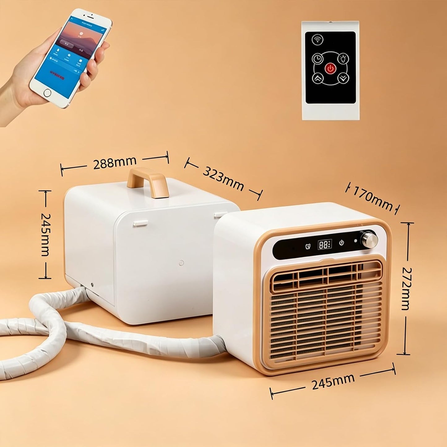 GENERIC Climatiseur Portable Split, 1500W 130m³/h Refroidissement Silencieux Avec Tuyau De Connexion De 2m – Minuterie 12h, Contrôle À Distance/Application WiFi, Léger Pour Tente De Camping, Camion, Camping