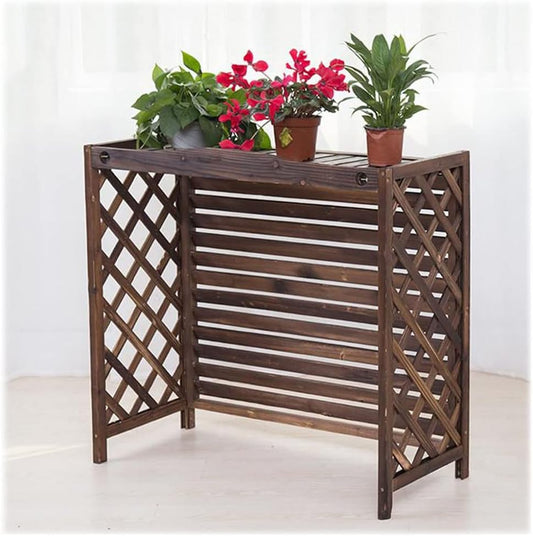 Housse De Climatiseur En Bois Massif Et Support Pour Plantes | Écran Décoratif Pour Clôture Extérieure | Unité AC à Persiennes | Taille : 100 X 43 X 94 Cm | Mobilier De Jardin