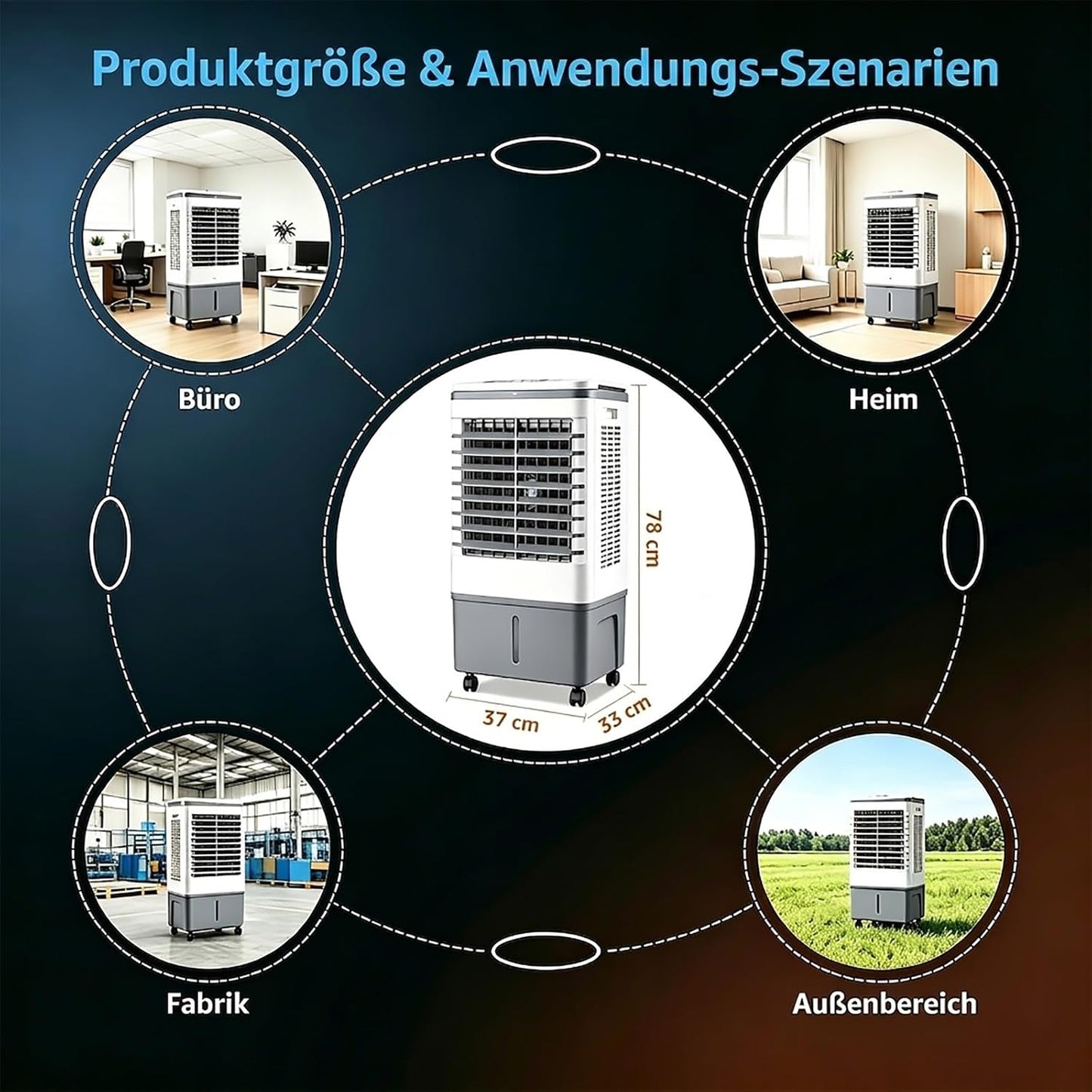 GENERIC Climatisation Mobile Sans Tuyau D'échappement 4in1 Refroidisseur D'air, Refroidisseur D'air Avec Télécommande, Réservoir D'eau De 20 Litres, 3 étapes Incl, 7H Minuteur, 2 Batteries De Refroidissement,