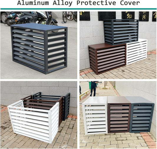 Housse De Protection Pour Climatiseur Extérieur – Avec Porte-fleurs Et Volets à Persiennes En Aluminium Résistant Aux Intempéries (marron)
