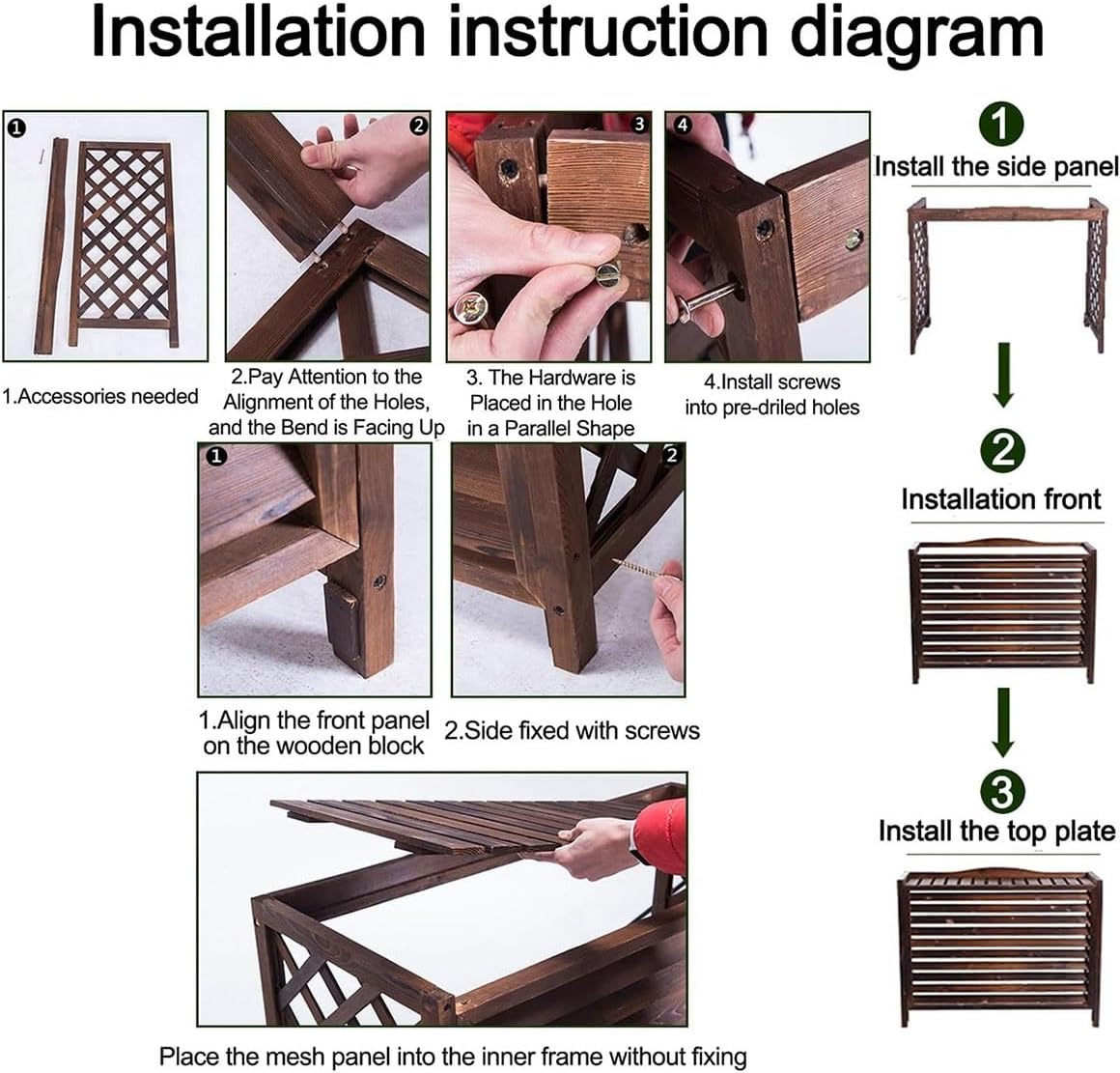 GENERIC Housse De Climatiseur D'extérieur XL Et écran De Clôture En Bois Massif Pour Balcon Et Jardin, Installation Facile, Dimensions : L 120 X L 57 X H 100 Cm