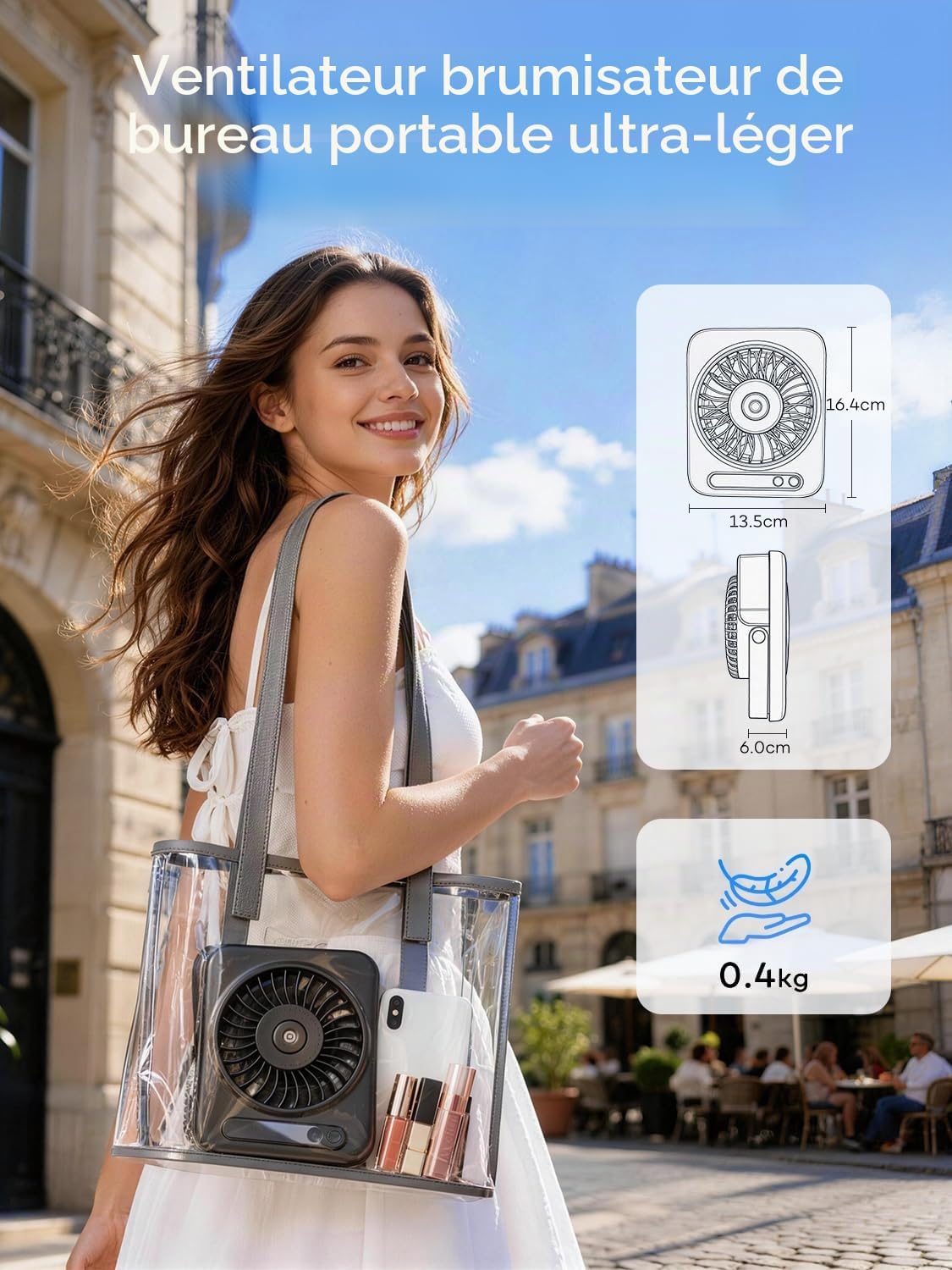 Kssvzz Ventilateur Brumisateur De Table - 6000mAh Ventilateurs Bureau Portable Avec 5 Vitesses, Ecran LED & Réglable à 120°, Petit Table Fan USB Rechargeable Pour Chambre Bureau Extérieur (Noir)