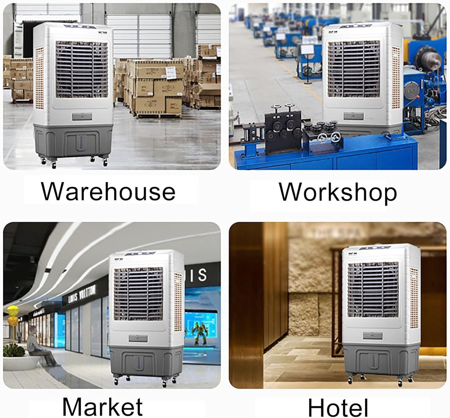 GENERIC Réservoir D'air évaporatif Portable 50L Avec Paquets De Glace, Ventilateur Oscillant à 120 ° Pour Garage Yard Commercial Use, Refroidissement Silencieux Avec 3 Vitesses Et Roues