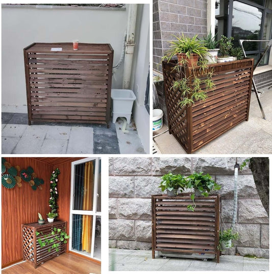 Housse De Protection Pour Climatiseur Extérieur – Support Marron Résistant Aux Intempéries Et Volet De Clôture Décoratif Pour Unités AC – Taille M – Protection élégante Et Durable