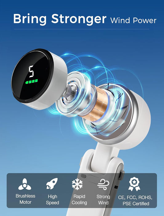 MERTTURM Mini Ventilateur 3 En 1 Turbo (12 H En Veille), Petit Et Portable, Avec 5 Niveaux De Vent Super Puissants, Moteur Sans Balais, Avec Batterie Rechargeable Pour L'extérieur