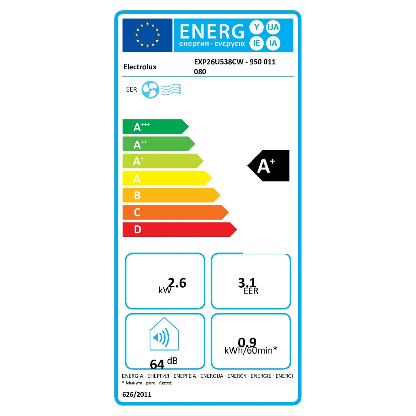 Electrolux Exp26u538cw Climatiseur Portatif 64 Db Blanc