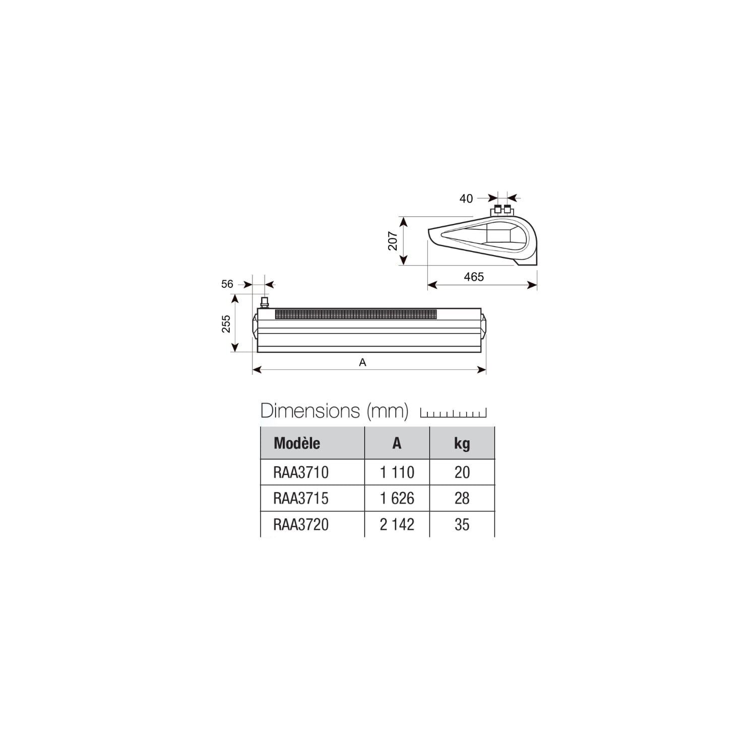  Rideau D'air Eau Chaude En Saillie 100 Cm Moteur Ec Blanc Wing - Axelair - Raas3710w