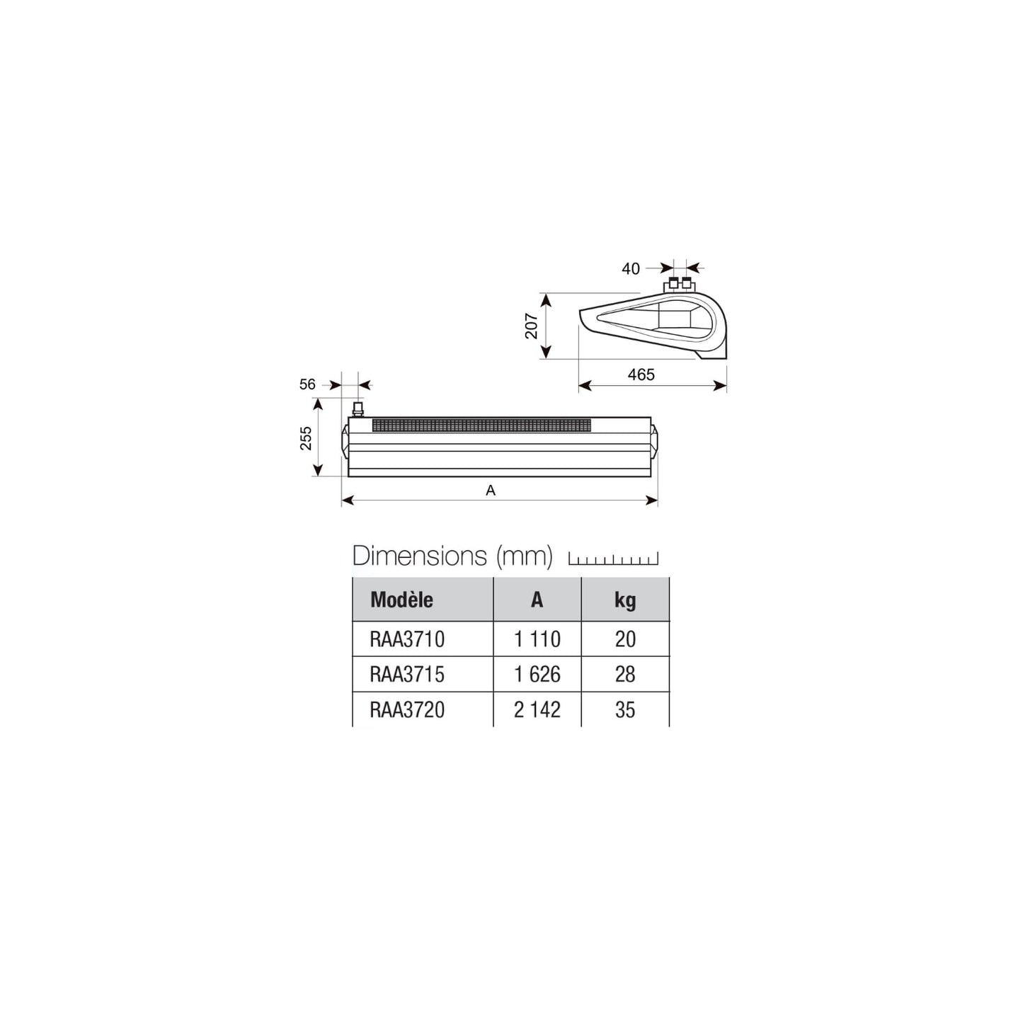  Rideau D'air Eau Chaude En Saillie 200 Cm Moteur Ec Blanc Wing - Axelair - Raas3720w