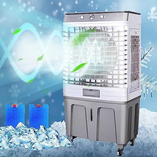 GENERIC Refroidisseur D'air Industriel Portable 3 En 1, Système De Refroidissement Par évaporation De Réservoir 80L, Ventilateur Oscillant De Gamme De 20m Avec Boîte à Glace Pour L'humidification De La Grande
