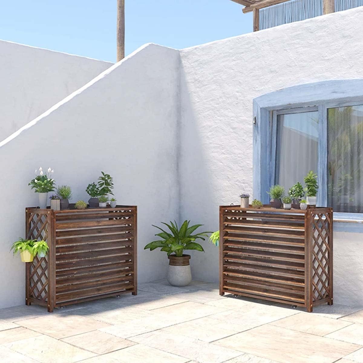  Clôture De Climatisation, Protection Pour Unité Extérieure, Support Pour Plantes Marron, Support à Fleurs En Bois Pour Climatiseur, Volets De Confidentialité