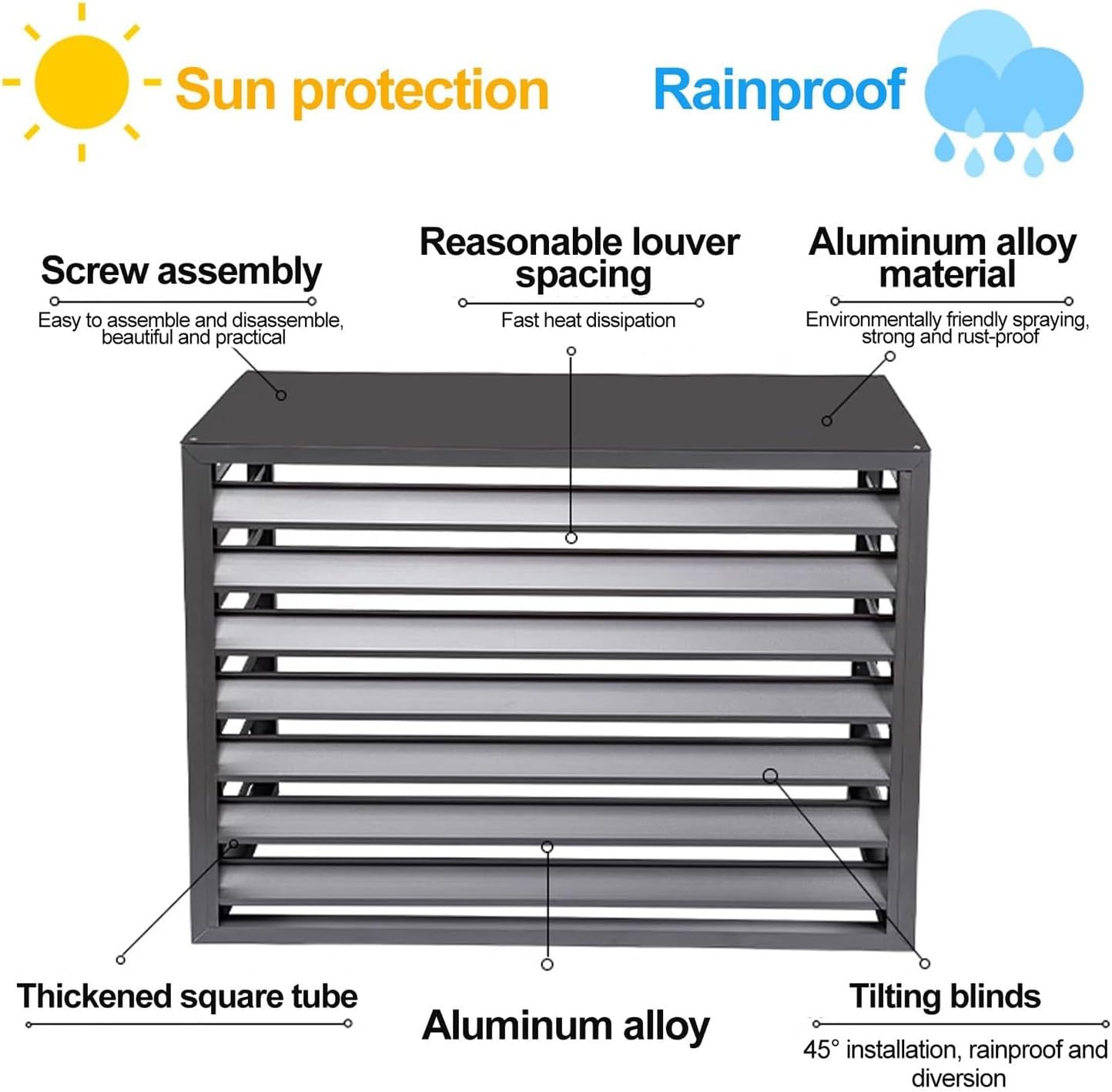 GENERIC Housse De Protection En Aluminium à 4 Panneaux Pour Climatiseur Et Pompe à Chaleur - Poubelle D'extérieur Et Support De Fleurs - Clôture Résistante Aux Intempéries (noir, 110 X 60 X 80 Cm)