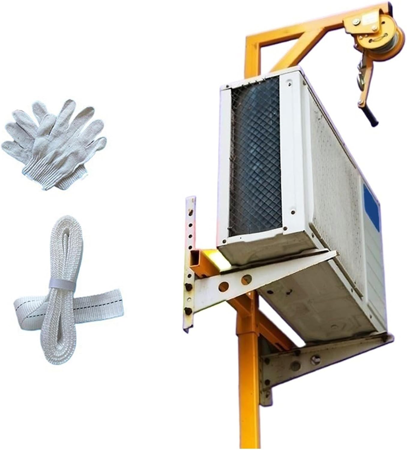  Outil De Levage Robuste Pour Climatiseur + Treuil Manuel Et Support, Capacité De 300 Kg, Treuil Autobloquant De 25 M Pour Une Installation Facile Du Climatiseur Et Une Ma