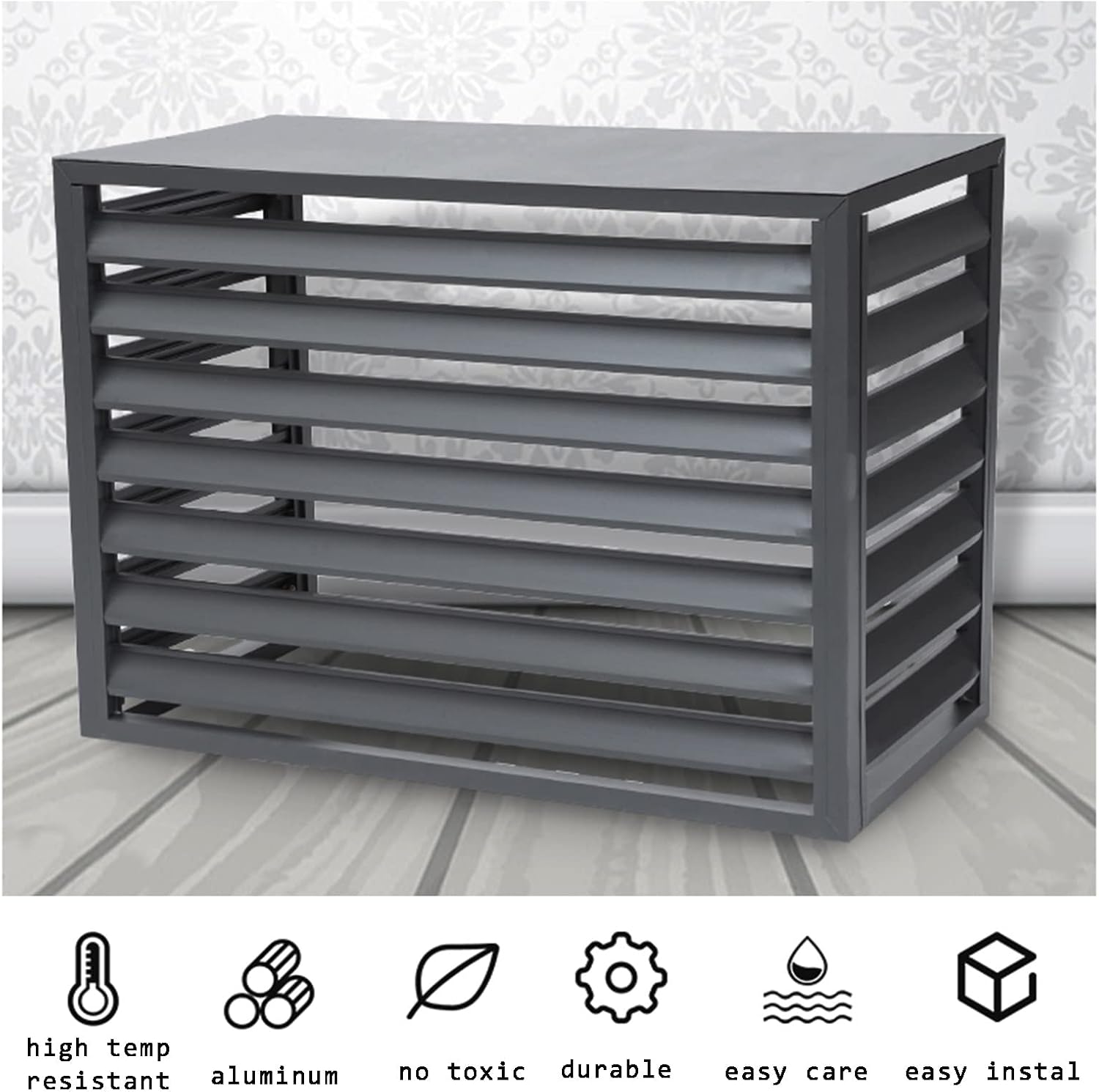 GENERIC Écran De Climatiseur Extérieur – Couvercle En Alliage D'aluminium – Volets Anti-corrosion Et Support De Plantes En Métal Pour Unité Extérieure – Marron B Taille 2-3P