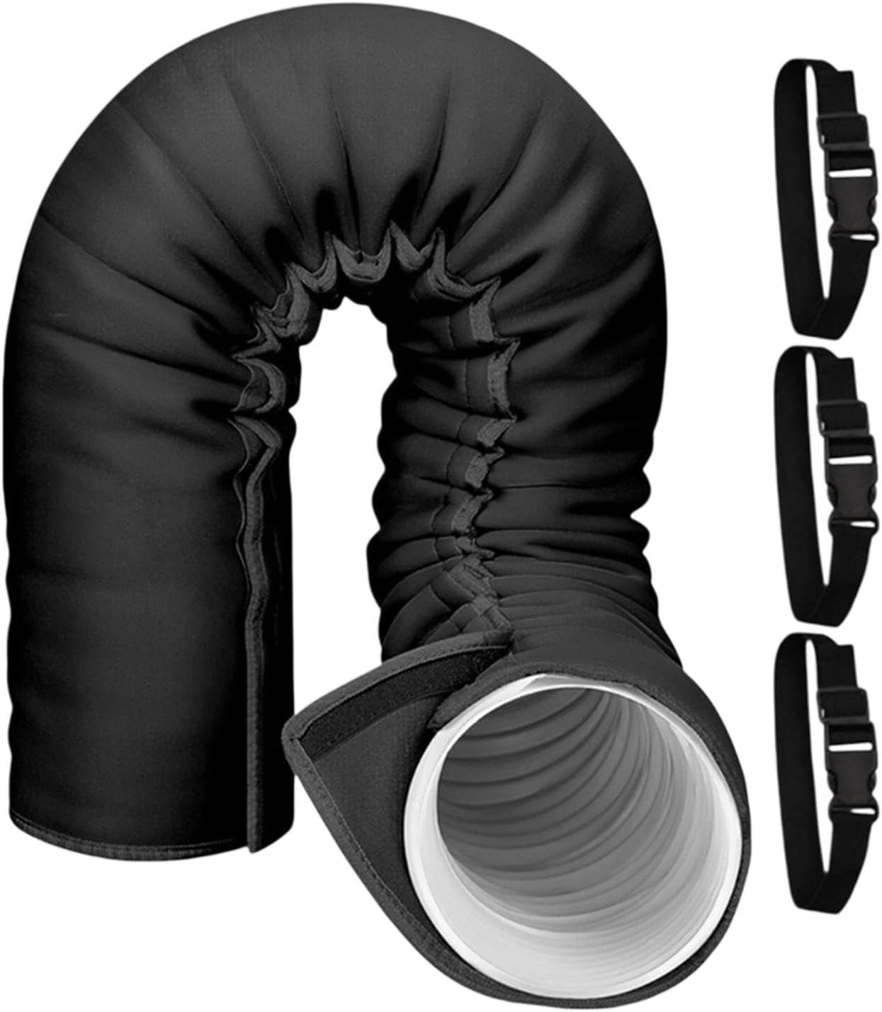  Manchon Isolant Pour Tuyau De Climatisation150X53Cm Avec 3Sangles,gris,noir | Portable, Lavable, Polyester Matériau, Pour Châssis, Garage Camping-car, Avec 3 Sangles à Boucle élastique