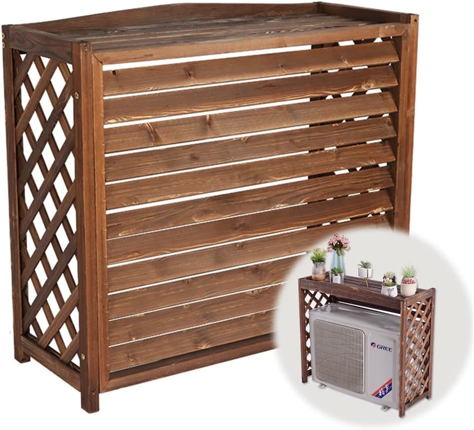  Housse De Climatiseur En Bois Massif Et Support Pour Plantes | Écran Décoratif Pour Clôture Extérieure | Unité AC à Persiennes | Taille : 100 X 43 X 94 Cm | Mobilier De Jardin