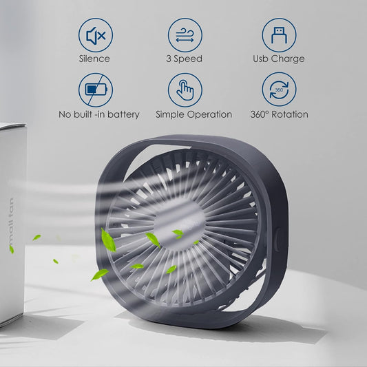  Simpeak Mini Ventilateur De Bureau USB Silencieux Et Portable Alimenté Par USB Uniquement (pas De Batterie), 3 Réglages De Vitesse, Pivotant à 360° Pour La Maison Et Les Voyages