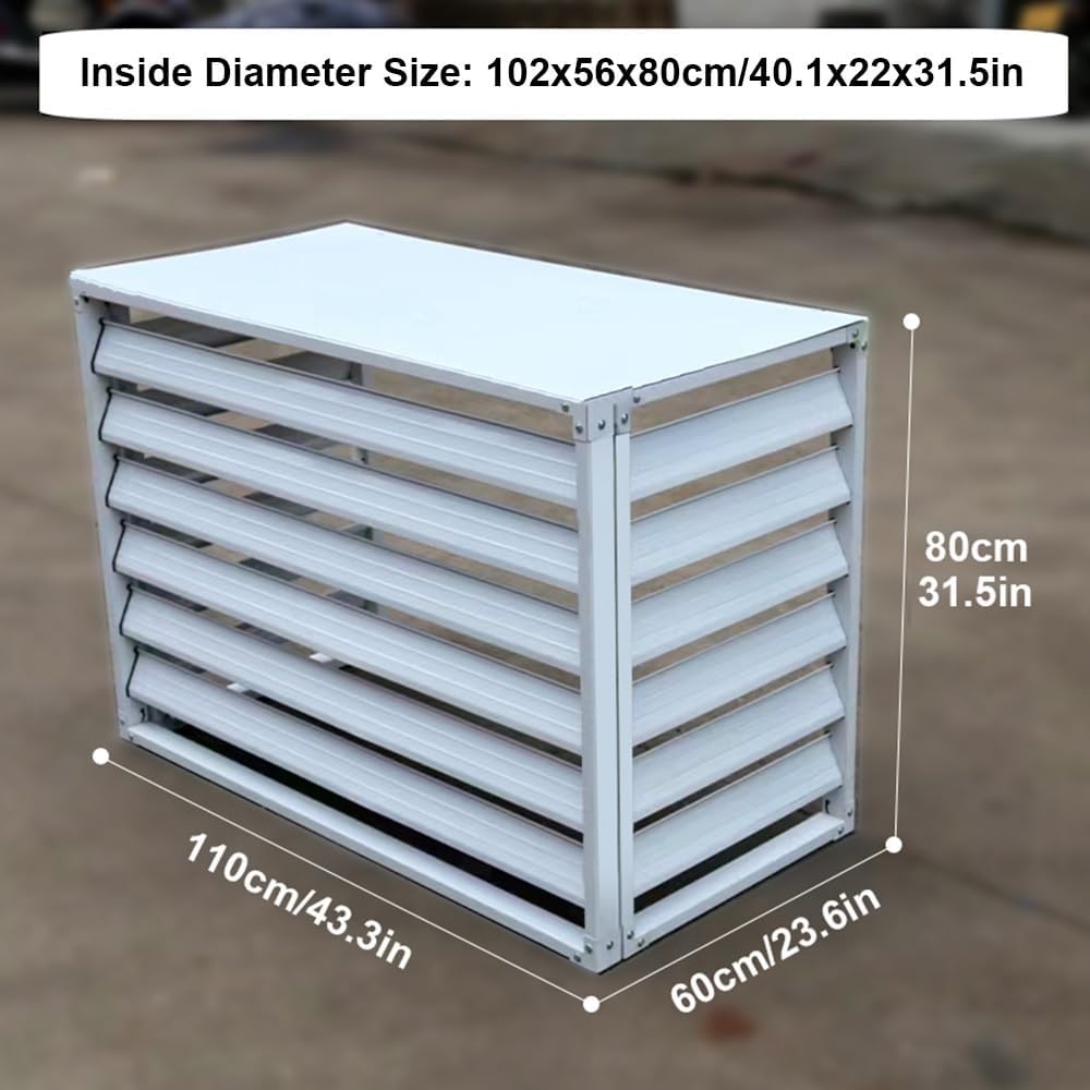 GENERIC Housse De Protection Pour Climatiseur Extérieur, En Aluminium, 110 X 60 X 80 Cm Avec Garde-corps Incliné, Résistante Aux Intempéries Et Blanche, Compatible Avec La Plupart Des Climatiseurs Standard
