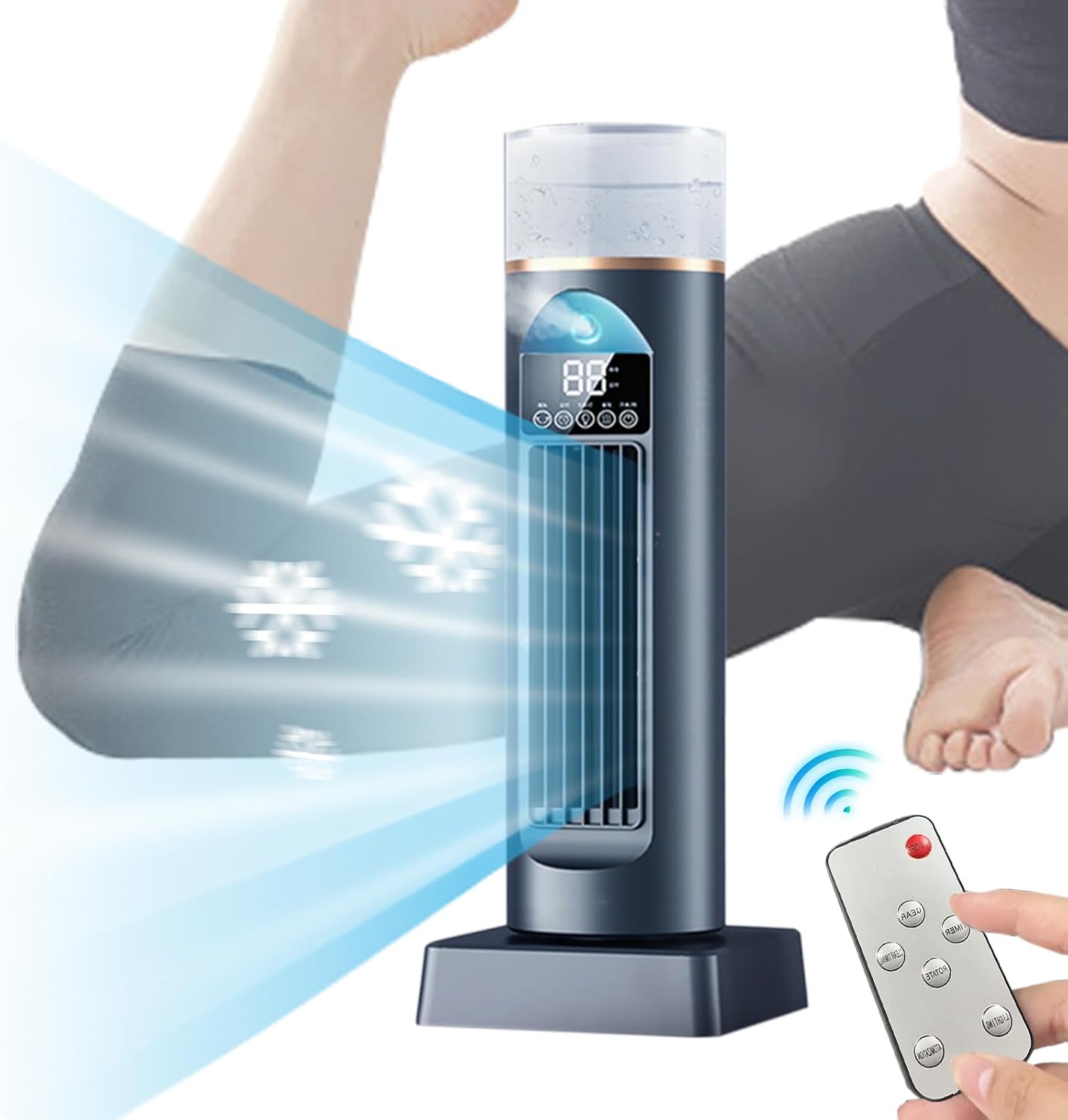 GENERIC Ventilateur D'air Froid | Ventilateur D'air Frais Pour Chambre à Coucher, Refroidisseur Oscillant Sans Pales à 6 Vitesses Avec Télécommande Et Réservoir D'eau, Humidificateur Pour Maison, Bureau