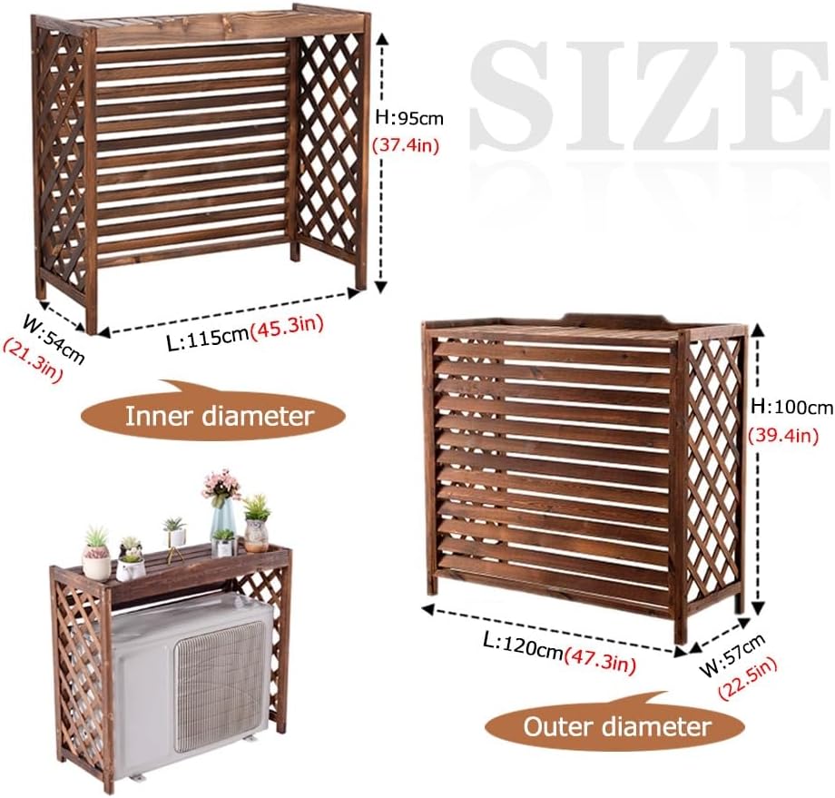 GENERIC Housse De Protection Décorative Imperméable Pour Climatiseur Extérieur, En Bois Massif, Anti-corrosion, Dimensions : 120 X 57 X 100 Cm (L X L X H), Housse Résistante Aux Intempéries