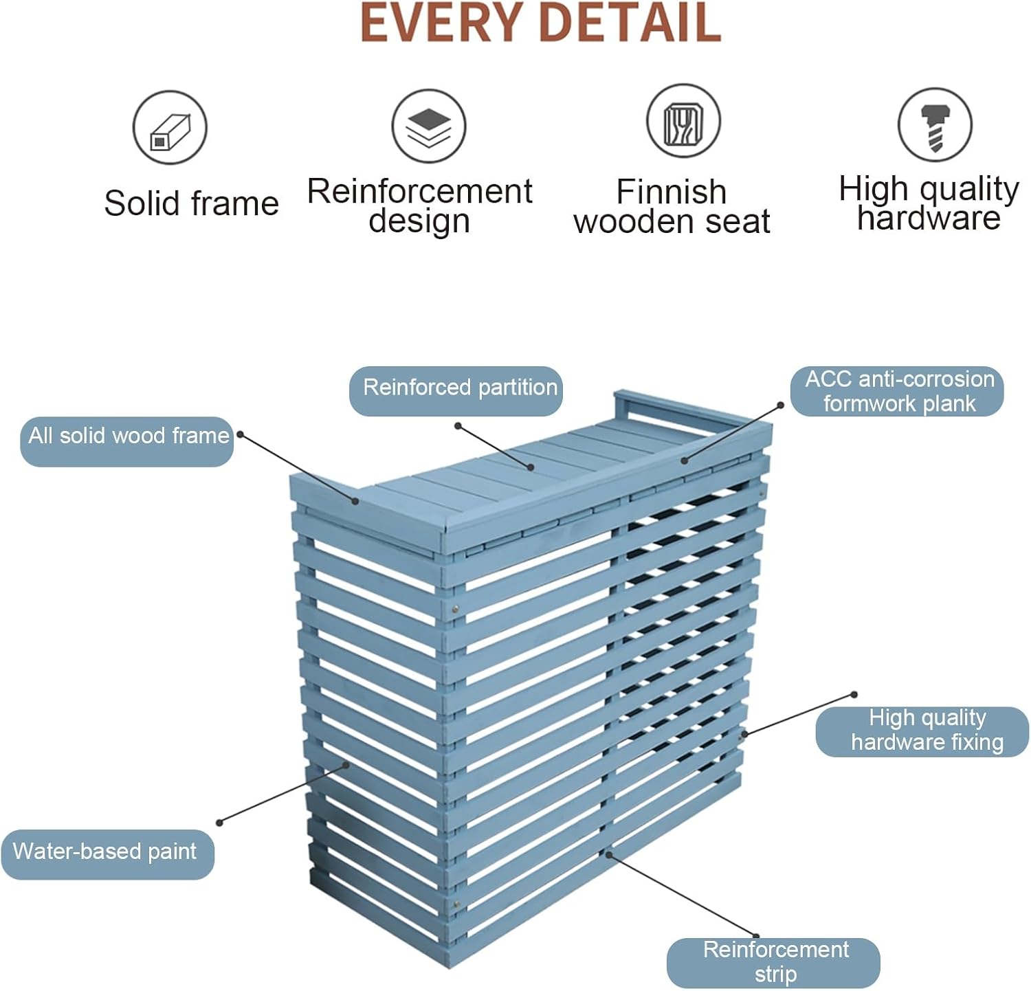  Housse Pour Unité De Climatisation Extérieure - Bois Massif Avec Support De Fleur, Boîtier De Climatiseur Résistant Aux Intempéries, Protection Mobile Pour Climatisation (couleur : Gris, Taille : S)