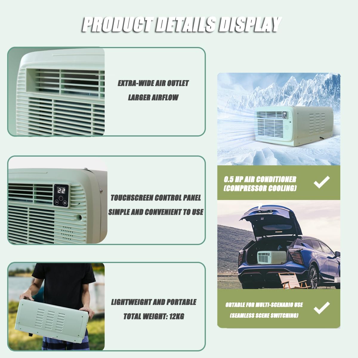  Unité De Climatisation Portable Compacte 2200 BTU, économie D'énergie Avec Contrôle D'application Pour Les Petites Pièces, Les VR Et Le Camping.Fonction D'opération Silencieuse Et De Déshumidificateur