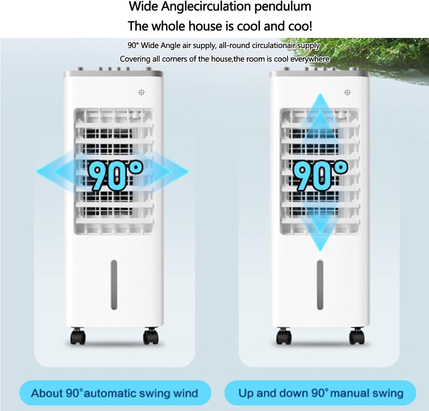  Climatiseur Portable Avec Refroidissement, Ventilateur Et Déshumidificateur, 3 Vitesses, Fonction Swing, Réservoir D'eau Double Remplissage, Roues 360 ° Pour La Chambre Et Le Bureau