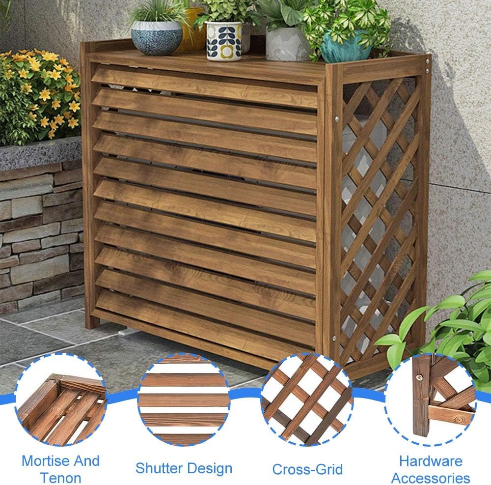  Clôture D'intimité Pour Climatiseur Extérieur – Housse En Bois Massif Pour Climatiseur De Jardin, Support De Fleurs, Balcons Et Terrasses Tailles : 81 X 30 X 72 Cm à 115 X 54 X 95 Cm (105 X 47 X 80 Cm