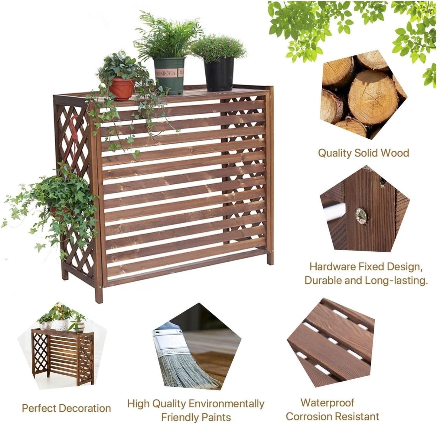 GENERIC Support De Fenêtre En Bois Pour Climatiseur - Séparateur D'espace Caché Pour Poubelle D'intérieur/extérieur - Support De Plantes Pour Balcon Et Maison élégante