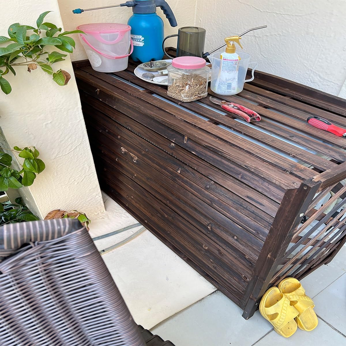 GENERIC Housse En Bois Massif Pour Climatiseur Et Pompe à Chaleur – Anti-corrosion – Solution élégante De Rangement Pour Plantes