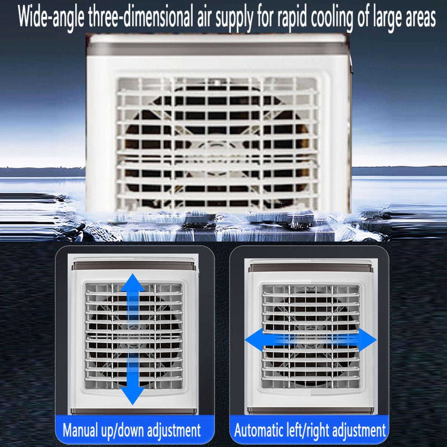GENERIC Climatiseurs Portables Refroidisseur D'air évaporatif Avec 3 Vitesses Swamp Cooler Sans Fenêtre Portable AC Unit Ventilateur De Refroidissement Qui Soufflent L'air Froid 30LWater Tank Ultra Calme Pour
