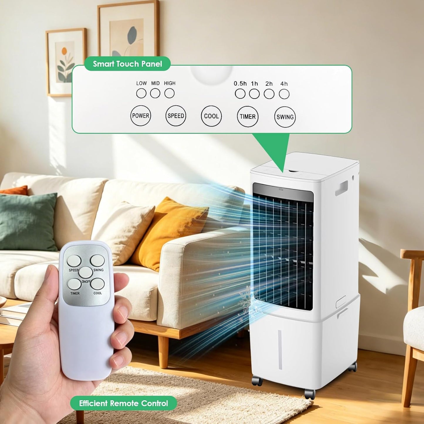 GENERIC Refroidisseur D'air Portable 12L, Refroidisseur évaporatif Avec Télécommande, Ventilateur De Tour Sans énergie D'économie D'énergie De 45W, Minuterie 7.5H, Oscillation Silencieuse, Unité De Climatisat