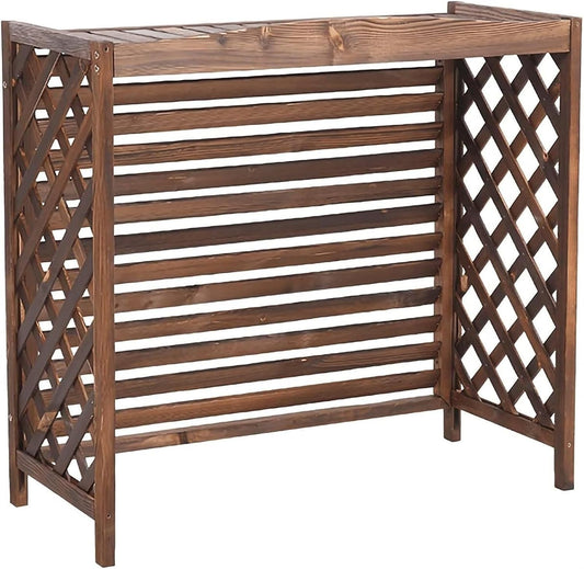 GENERIC Housse De Protection En Bois Massif Pour Climatiseur D'extérieur Avec Stores Et Grille Multifonctionnelle Pour Balcon Et Support De Fleurs, Facile à Assembler, Durable Et élégante Pour Une Utilisation