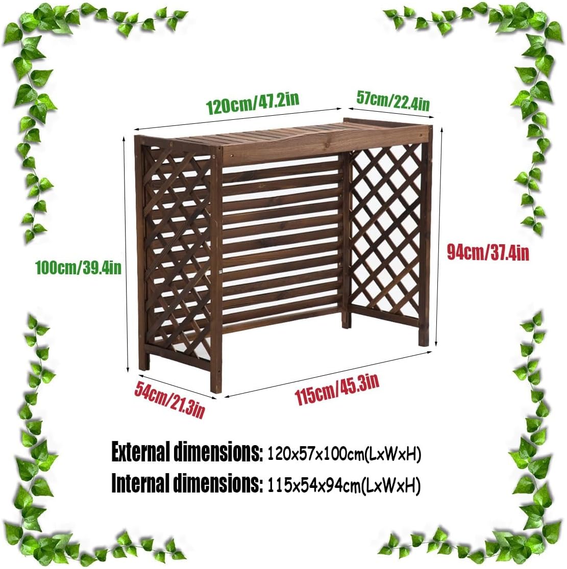 GENERIC Housse De Climatiseur D'extérieur XL Et écran De Clôture En Bois Massif Pour Balcon Et Jardin, Installation Facile, Dimensions : L 120 X L 57 X H 100 Cm