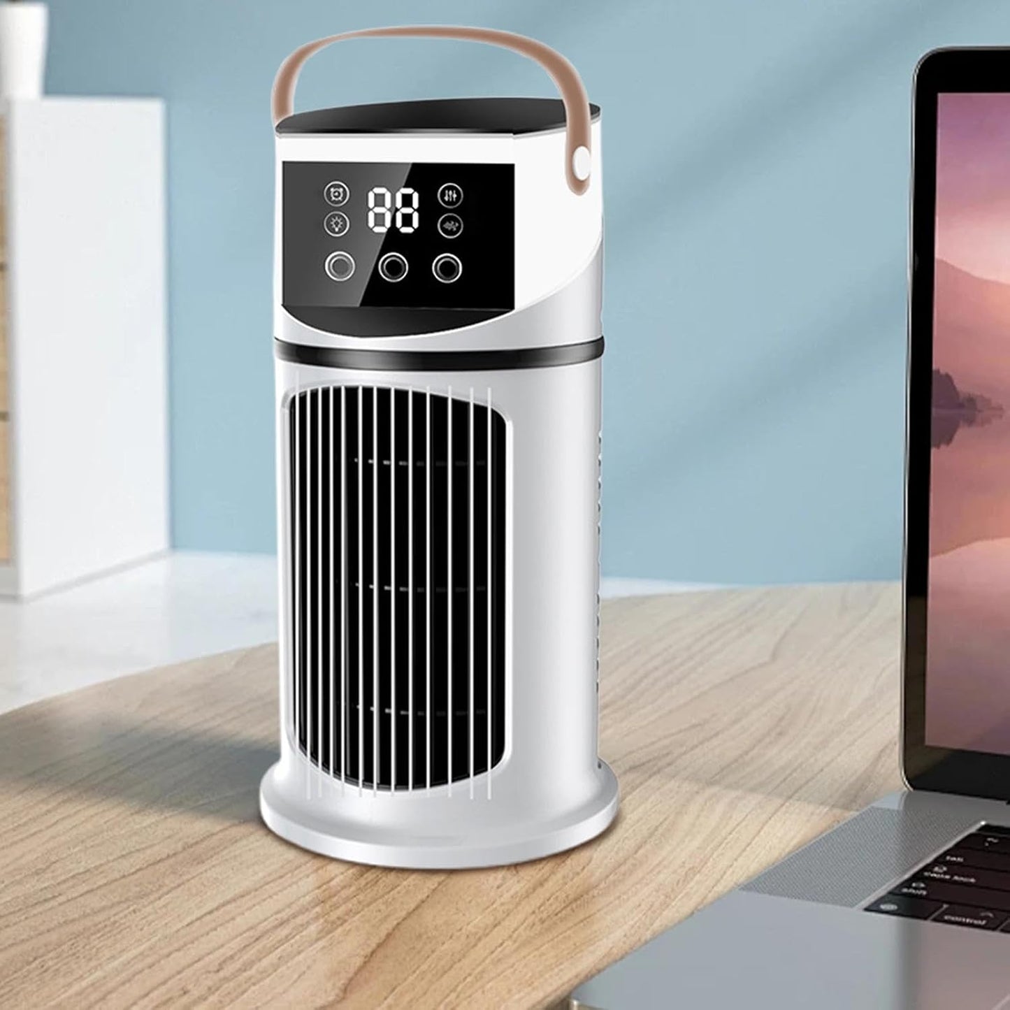  Climatiseur De Bureau – 6,1 X 6,1 X 10,63 Pouces, Unité Portable En ABS, Machine De Brumisation Purifiante Réglable À Neuf Vitesses, Ventilateur De Refroidissement Personnel, Refroidisseur D'air Par É