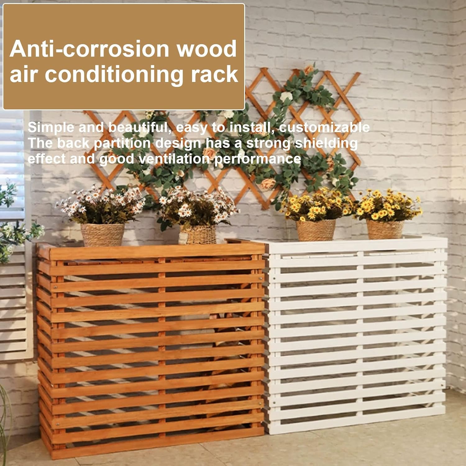  Housse En Bois Pour Climatiseur – Clôture De Protection Pour Pompe à Chaleur Extérieure élégante Pour Jardin Et Résistant Aux Intempéries, Parfaite Pour Dissimuler Le Climatiseur