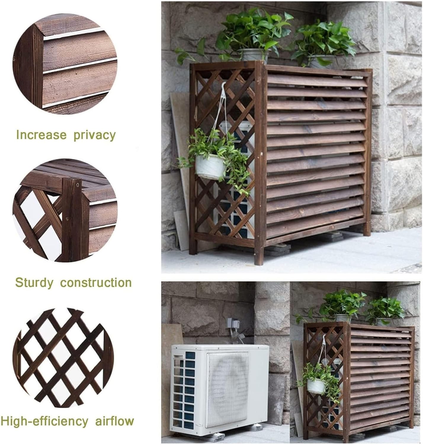  Couverture De Climatiseur En Bois Massif, écran De Confidentialité, Grille De Protection Pour Climatiseur Et Pompe à Chaleur, Support De Décoration De Jardin Robuste, Pré