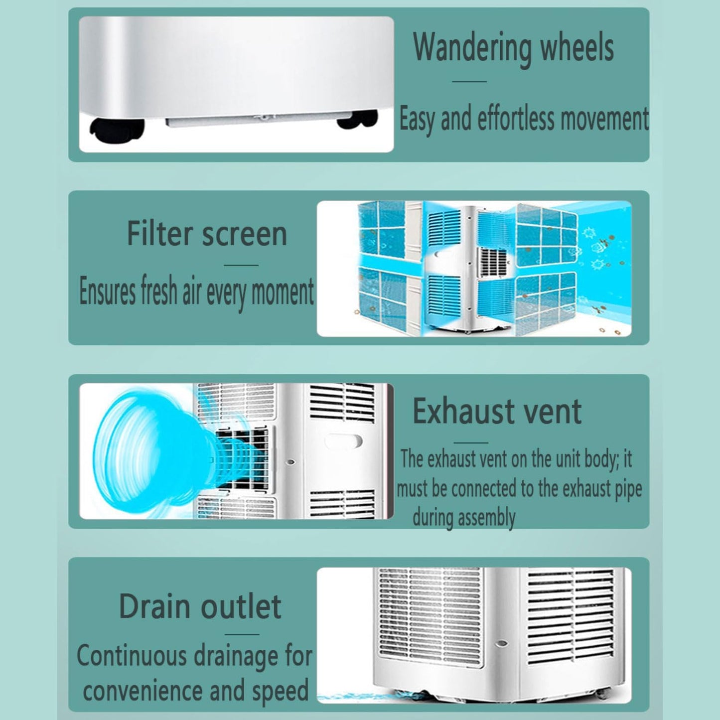  Climatiseur Portable Refroidit 350 Sq.Ft, Unité De Climatisation Portable Intelligente Silencieuse Avec Ventilateur Et Déshumidificateur LED Affichage à Distance 24H Minuterie Kit De Fenêtre Refroidis