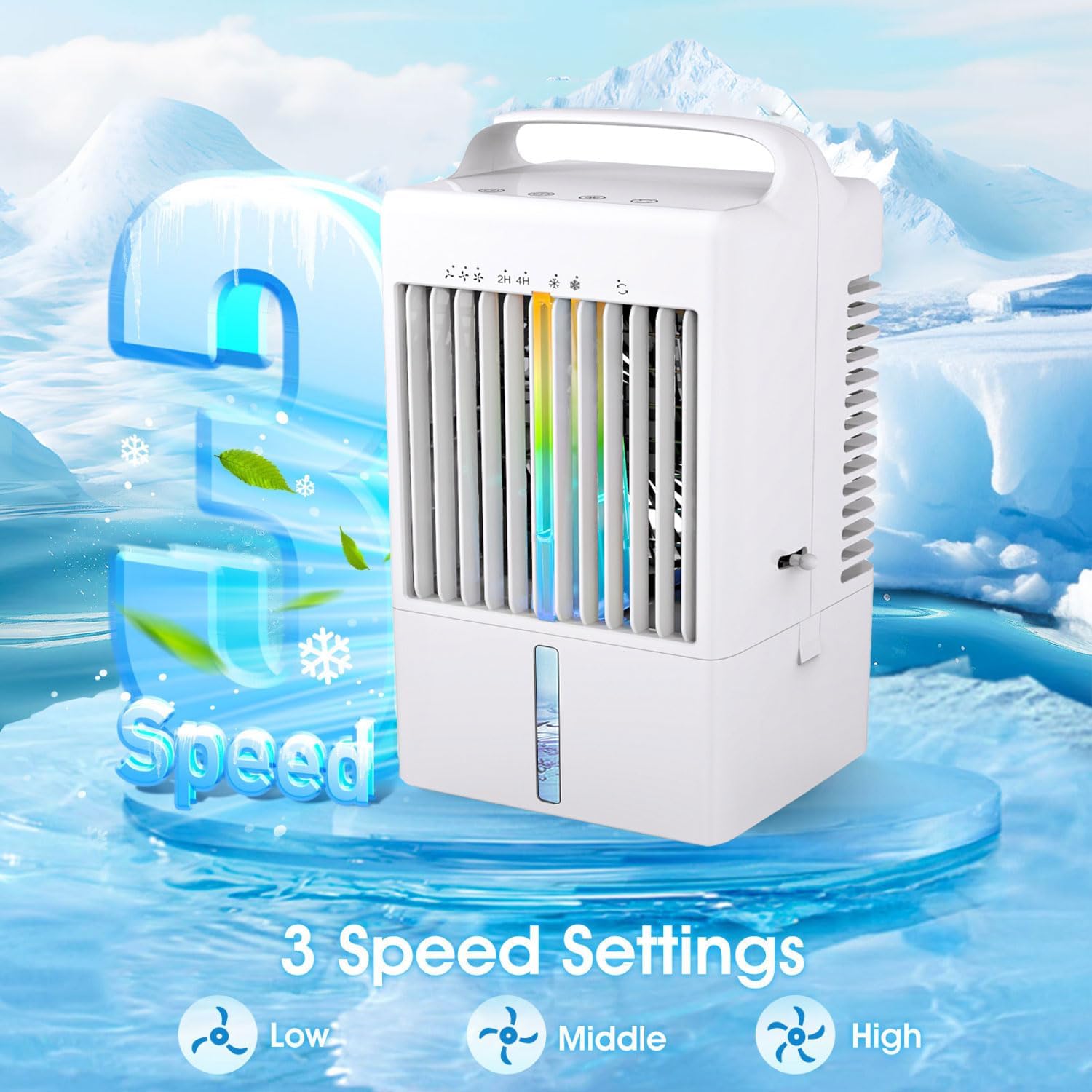 GENERIC Climatisation Portable Avec Réservoir D'eau De 900ml, Refroidisseur D'air 3 En 1 Avec Pivot 70°, Minuterie, Ventilateur De Table Silencieux Pour Le Bureau, La Chambre Et Les Voyages