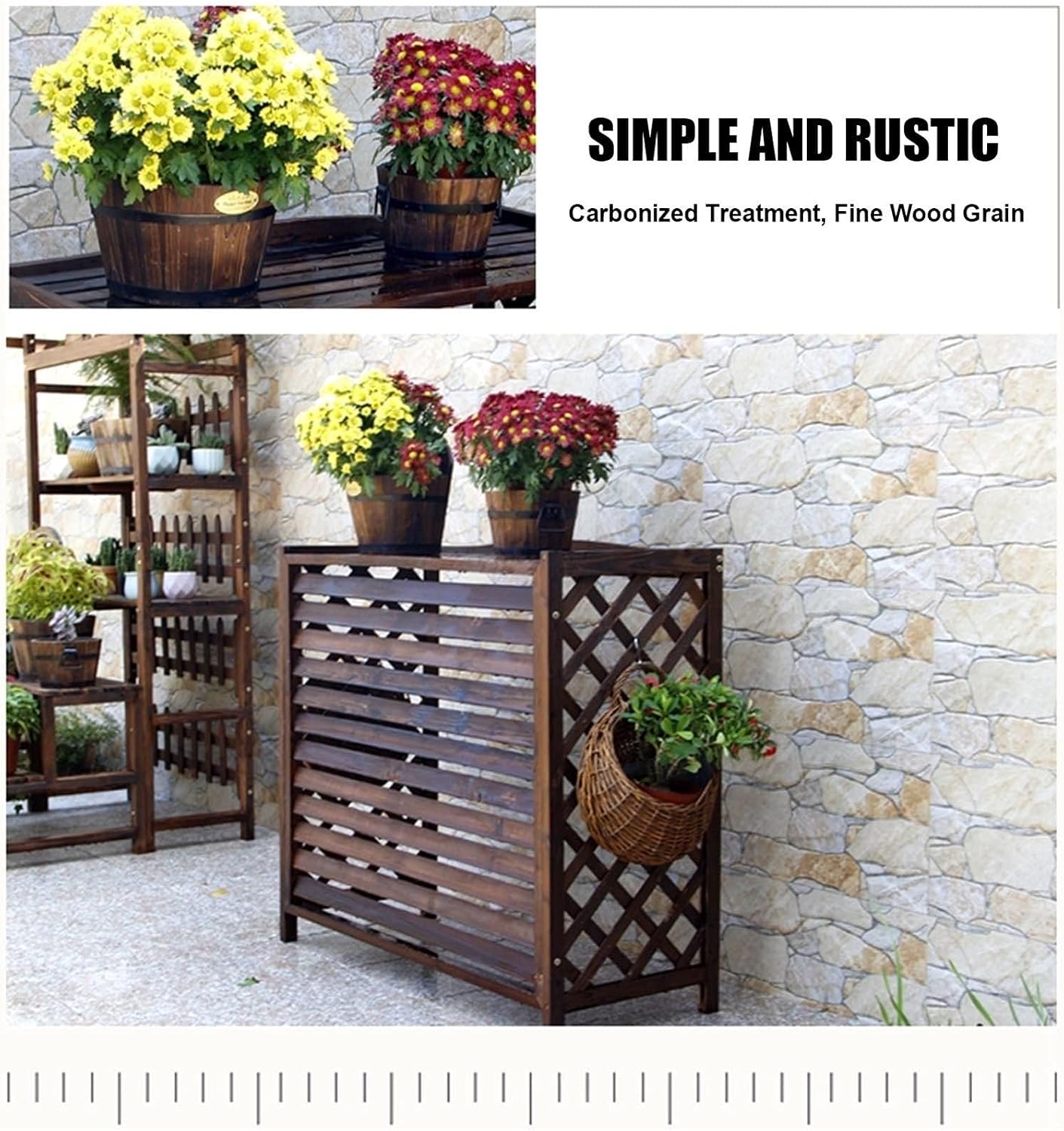  Couverture De Climatiseur En Bois Massif, écran De Confidentialité, Grille De Protection Pour Climatiseur Et Pompe à Chaleur, Support De Décoration De Jardin Robuste, Pré