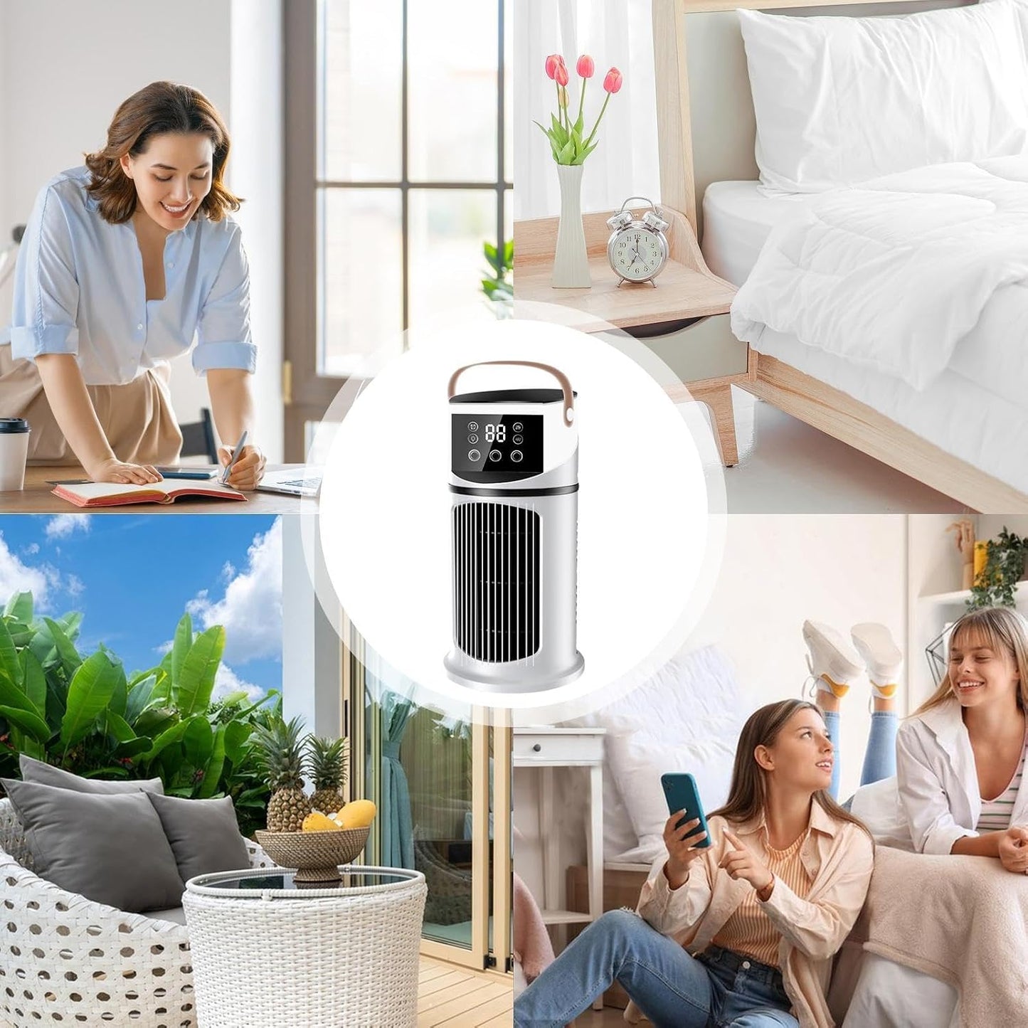  Climatiseur De Bureau – 6,1 X 6,1 X 10,63 Pouces, Unité Portable En ABS, Machine De Brumisation Purifiante Réglable À Neuf Vitesses, Ventilateur De Refroidissement Personnel, Refroidisseur D'air Par É