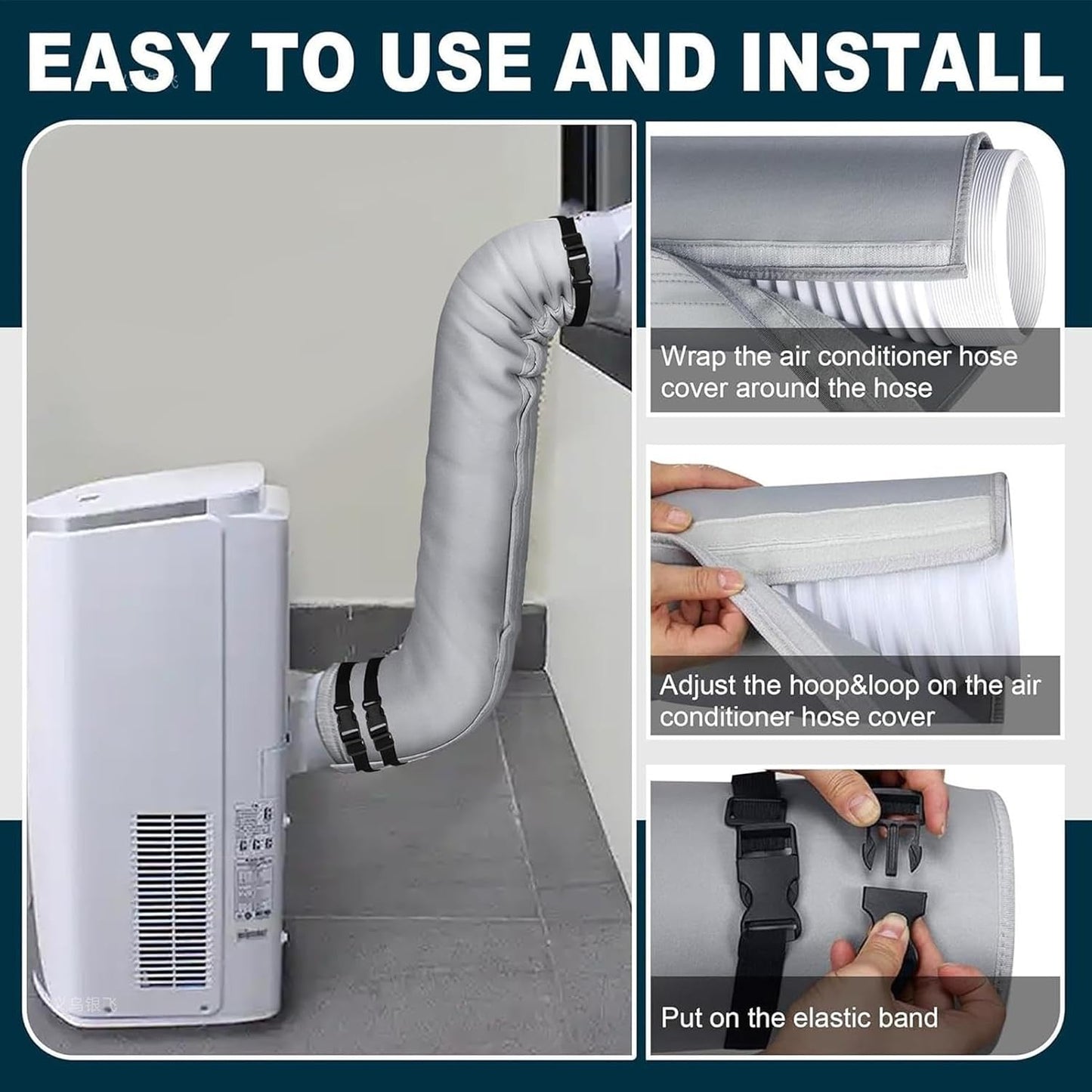  150 CM Manchon Isolant Tuyau Thermique Pour Climatisation Mobile | Gaine Isolante Tuyau D'évacuation Climatisation Mobile, Gaine Isolante Pour Conduit Climatisation, 3 Sangles, Pour 12,7/15CM