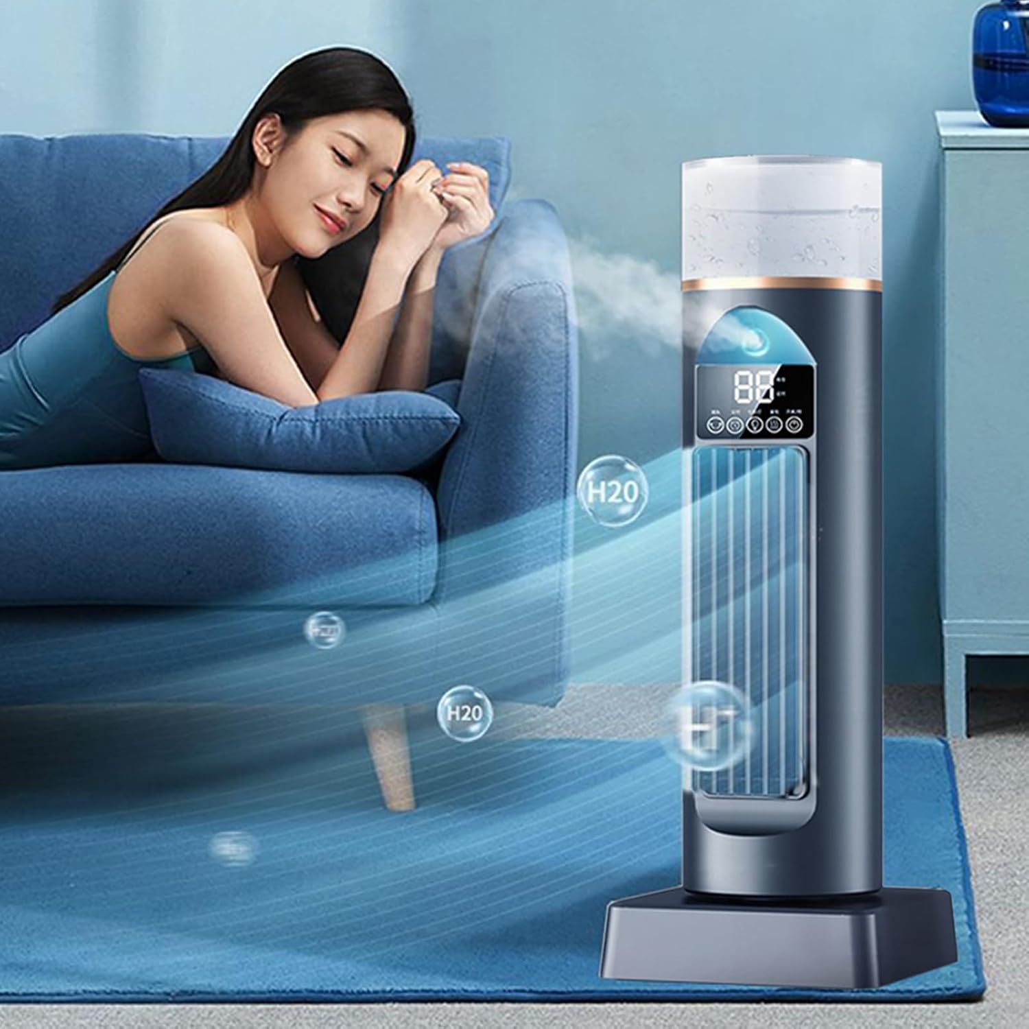 GENERIC Tower Climatiseur AC – Ventilateur De Refroidissement D'air Tour Pour Chambre à Coucher, Refroidisseur Oscillant Silencieux, 6 Vitesses, Avec Télécommande Et Réservoir D'eau, Minuterie De 6 H Pour La