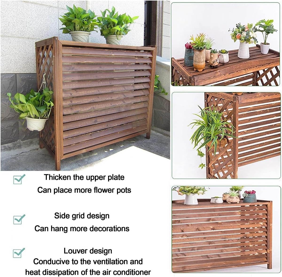 GENERIC Housse De Climatiseur D'extérieur XL Et écran De Clôture En Bois Massif Pour Balcon Et Jardin, Installation Facile, Dimensions : L 120 X L 57 X H 100 Cm