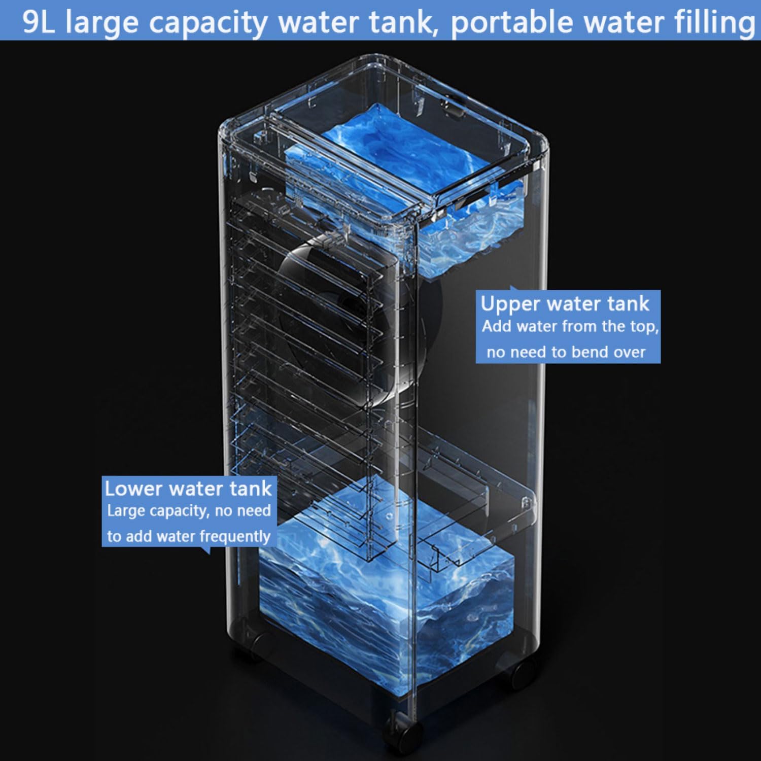 GENERIC Réservoir D'eau Portable De Refroidisseur D'air 9L, Ventilateur Avec Minuterie Et Télécommande, Climatisation Silencieuse Sans échappement, Refroidissement Mobile Pour La Maison Et Le Bureau, Blanc