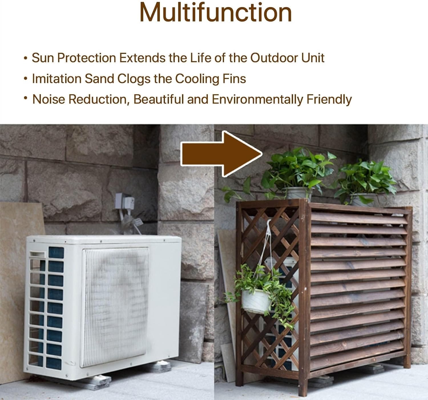  Housse De Protection En Bois Massif Pour Climatisation – Clôture Extérieure Et Poubelle – Support De Présentation Pour Plantes De Jardin – Grille De Protection Pour Climatiseur Et Pompe à Chaleur