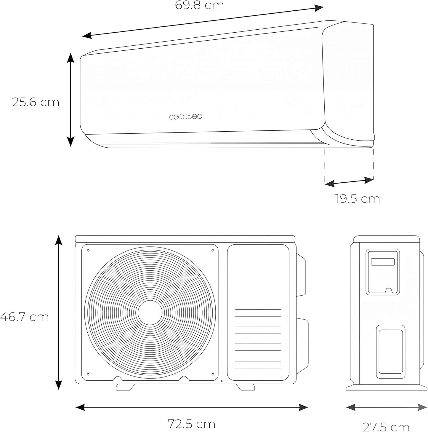  Cecotec Air Conditioning Split Airclima 9000 SmartFresh. 9000 BTU, Moteur DC, Pompe à Chaleur, Télécommande, écran LED, Système D'onduleur, 5 Modes, 8 Vitesses, Couverture De 16 M2