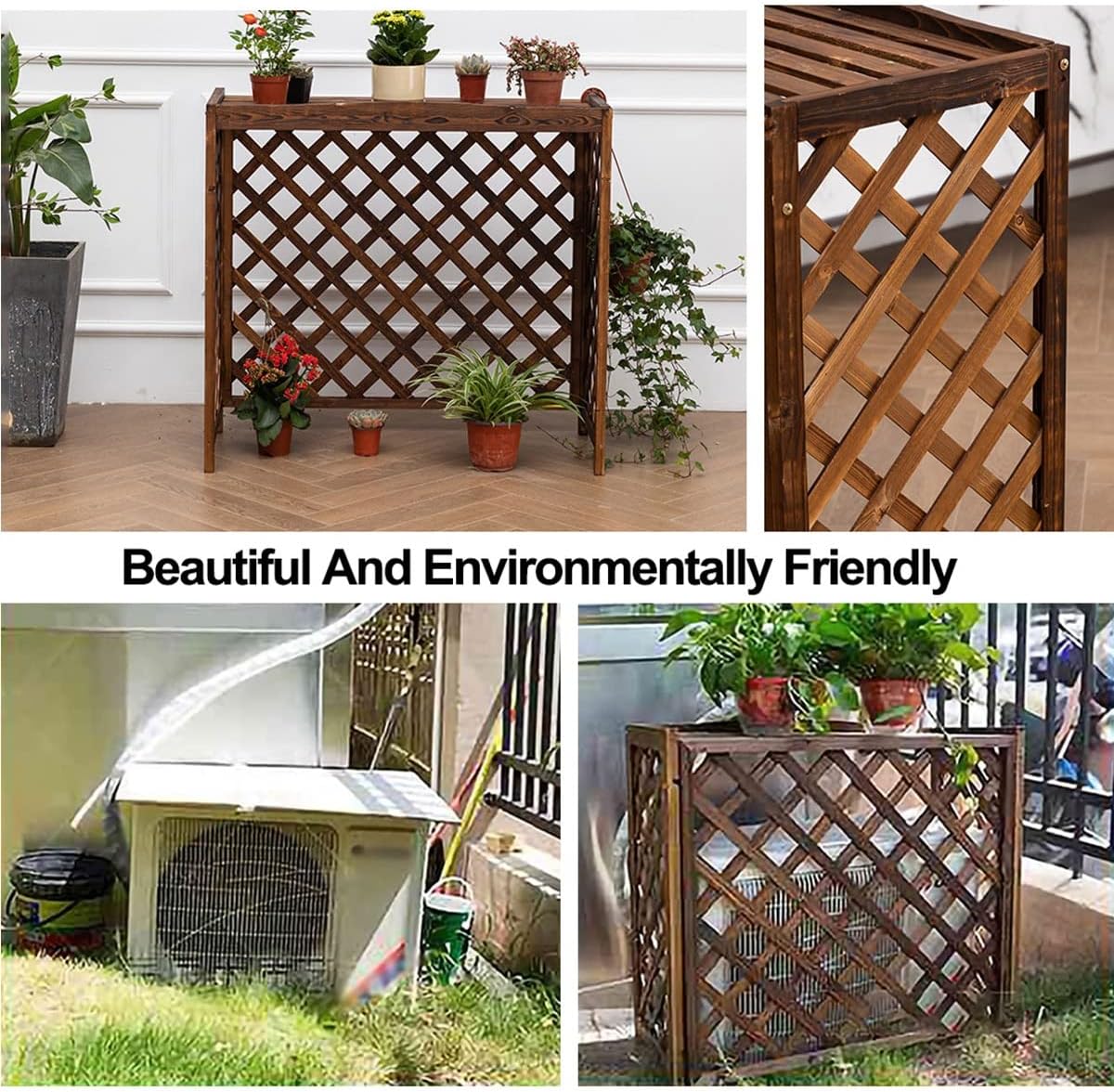  Grille De Protection Pour Climatiseur Pour Unités Extérieures, Housse Antivol Pour Unités De Climatisation, Conception De Clôture En Bois, 83 X 35 X 74 X 99 Cm, Bouclier Durable Et Résistant Aux