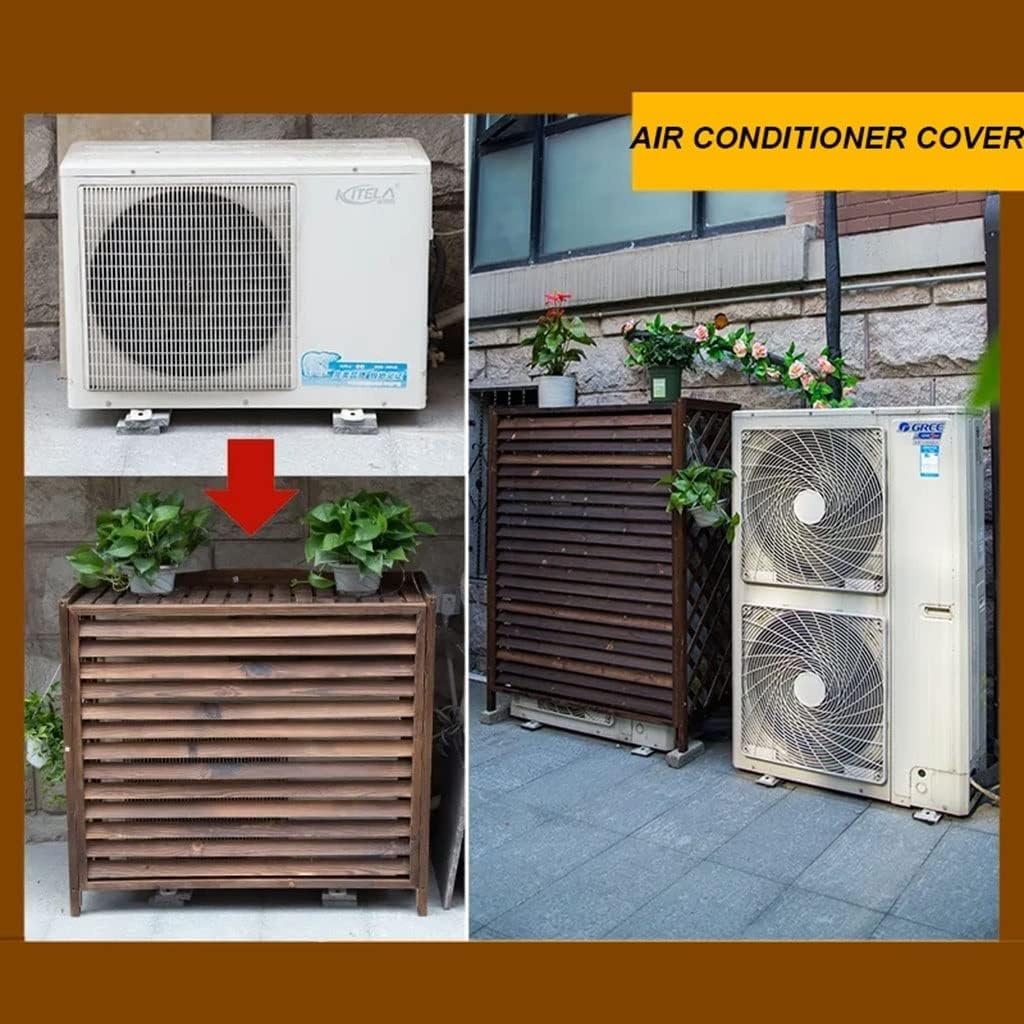  Housse En Bois Pour Climatiseur – Écran De Protection En Bois Massif Pour Unités De Climatisation, Pompes à Chaleur, Poubelle, Support De Fleurs, Grille élégante